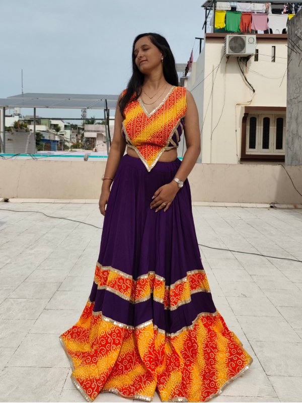 Royal Purple & Orange Rayon Chaniya Choli