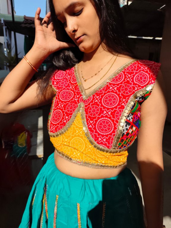 Royal Peacock Teal Multi-Patch Lehenga Choli Set