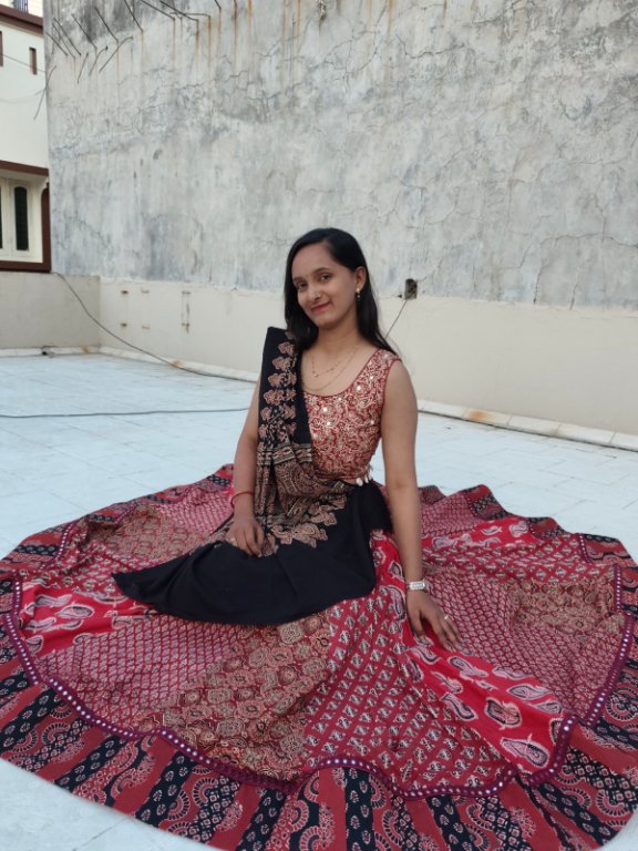 Brick Red Ajrakh Panelled Ghagra Skirt Set