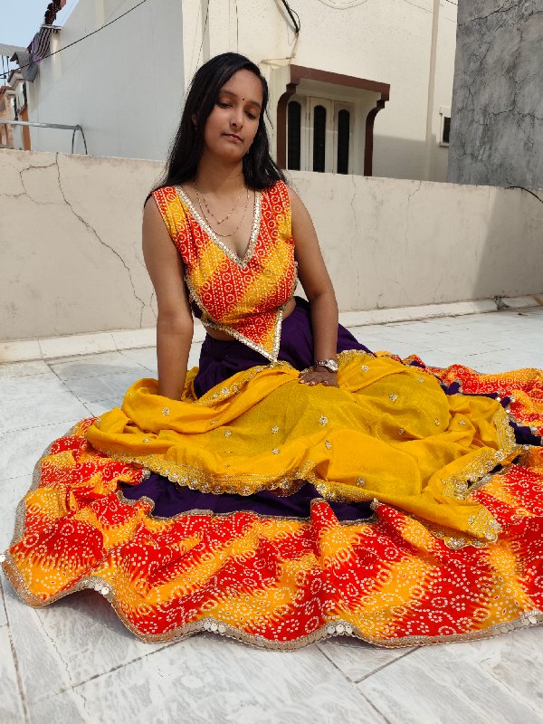 Royal Purple & Orange Rayon Chaniya Choli