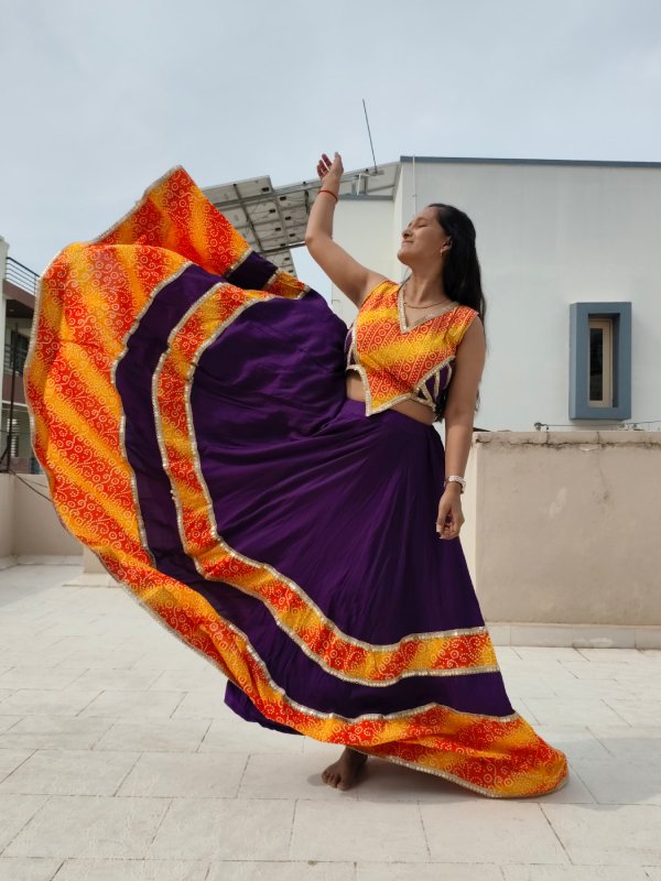 Royal Purple & Orange Rayon Chaniya Choli view 2