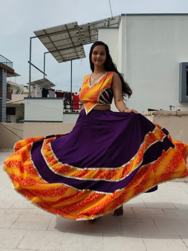 Royal Purple & Orange Rayon Chaniya Choli view 3