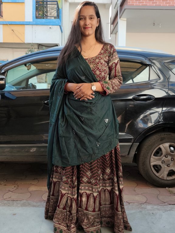 Maroon Ajrakh Cotton Chaniya Choli view 3