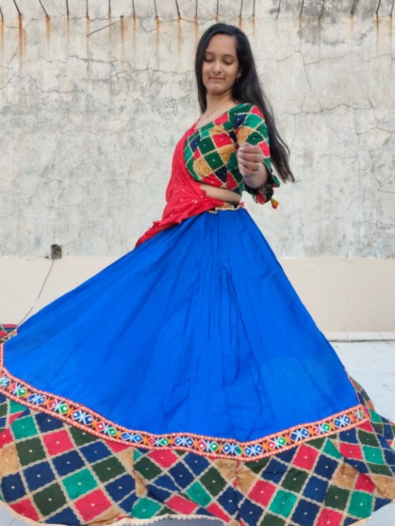 Royal Blue Kutchi Mirror Work Designer Blouse Set