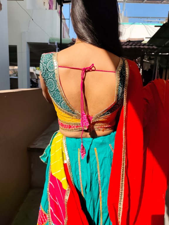 Royal Peacock Teal Multi-Patch Lehenga Choli Set