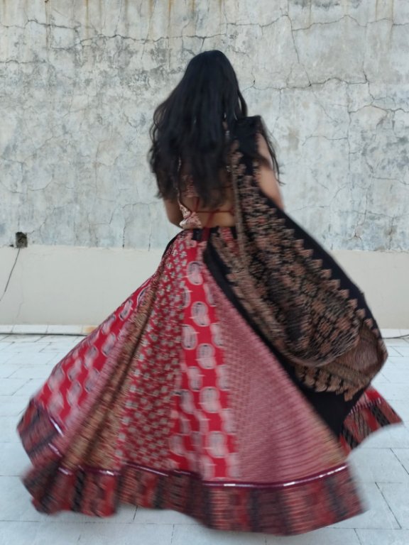 Brick Red Ajrakh Panelled Ghagra Skirt Set view 4