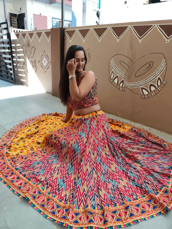 Heritage Multi-Color Chevron Ghagra Set view 4