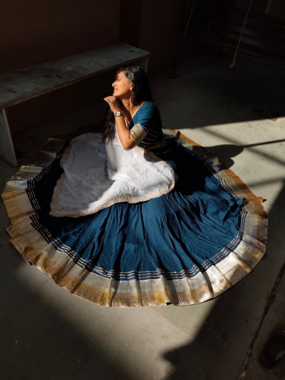 Prussian Navy & Ivory Net Dupatta Lehenga Set