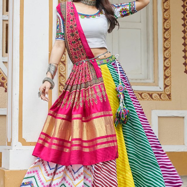 Heritage Multi-Color Chevron Ghagra Set by Nirali Boutique